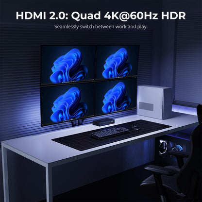 TESmart 4K@60Hz KVM Switch 4 Monitors 2 Computers USB 3.0, Quad Monitor KVM Docking Station, DP+HDMI KVM Switch with EDID Emulators, Gigabit Network, Hotkey Switch, Audio & Mic with All Input Cables