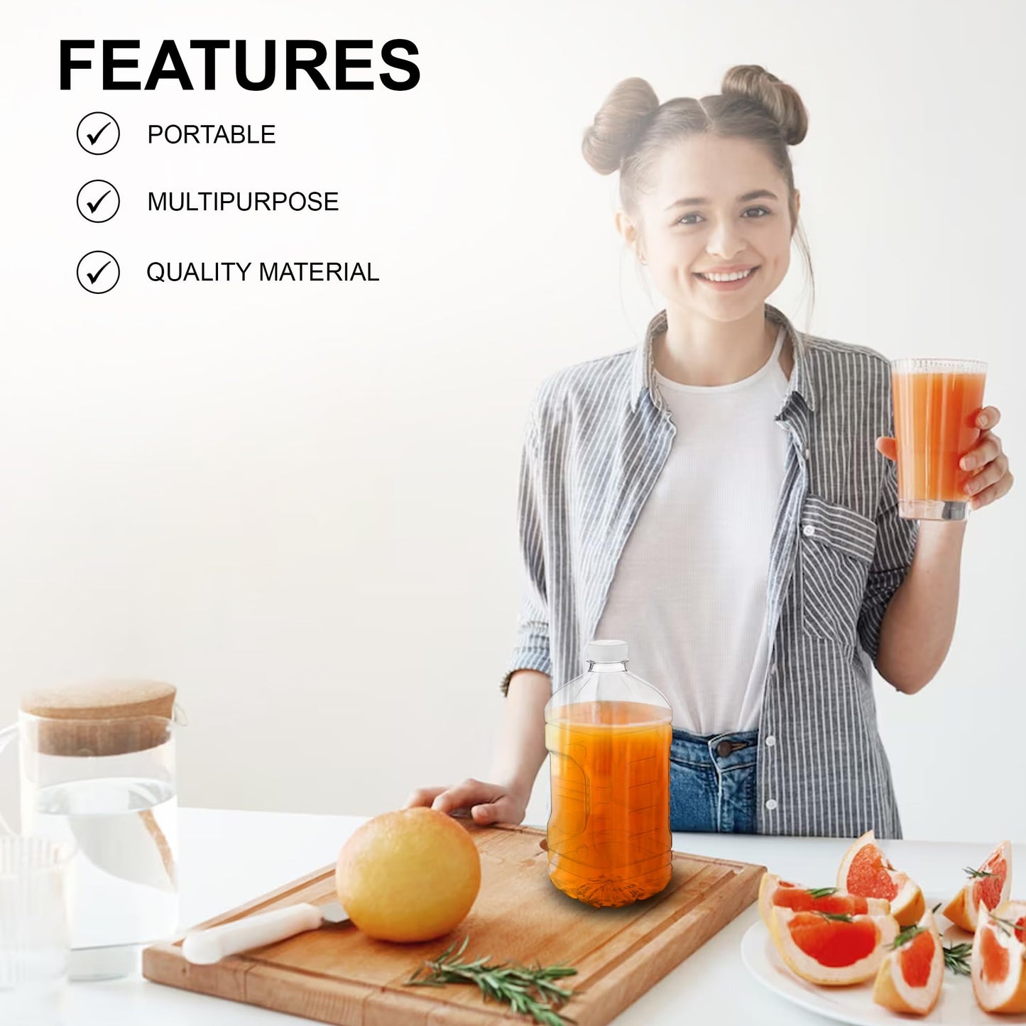 MT Products Clear PET Plastic Juice Bottles 64 oz. - Empty Container with Tamper Evident Caps (Set of 4) - Made in the USA