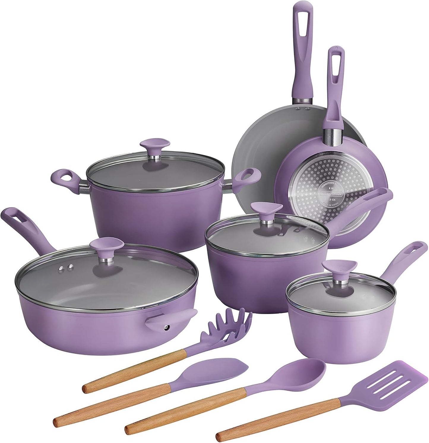 Tramontina Solara 14-Piece Ceramic Non Stick Cookware Set with Lids, Heavy-Gauge Aluminum Pots and Pans Kitchen Set with Nonstick Coating, Dishwasher and Oven Safe (Purple)