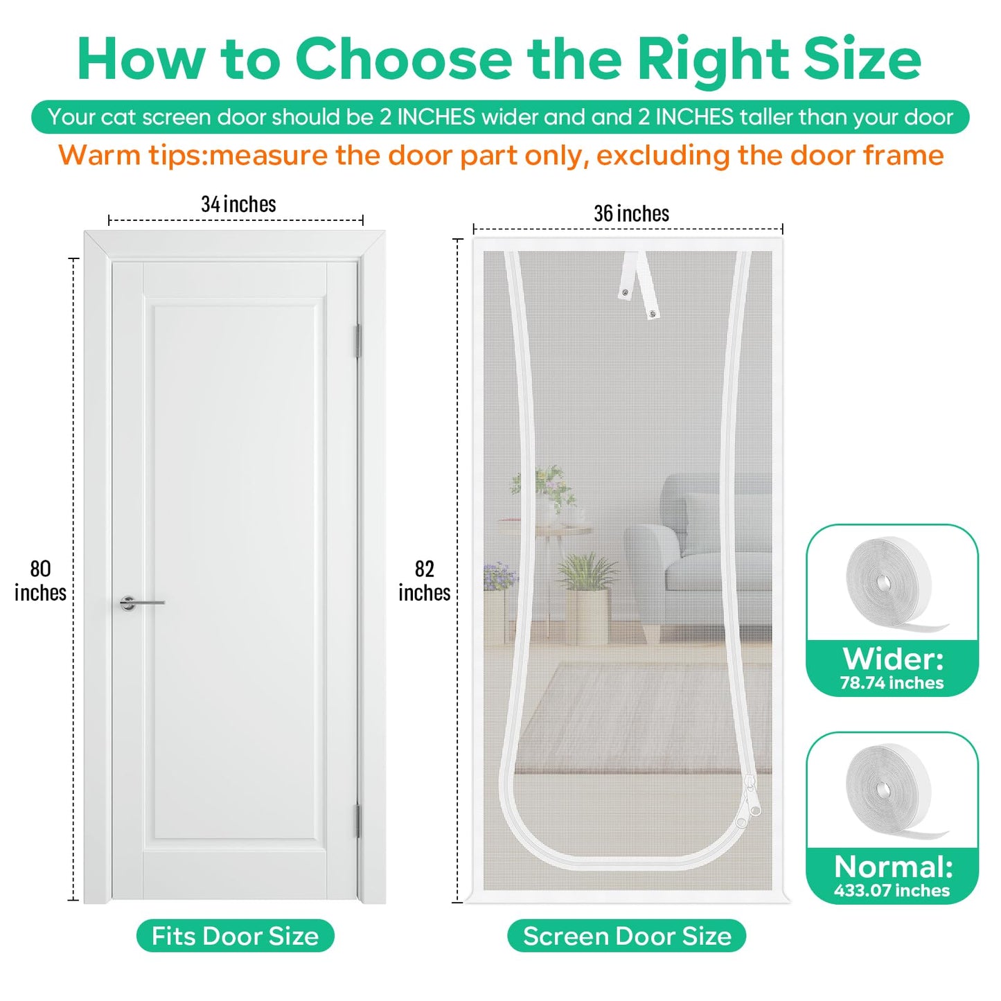 Reinforced Cat Screen Door, 35.5X82” Heavy Duty Pets Proof Screen Door with Bilateral Zipper, Prevent Dogs Cats Running Out from Home, Bedroom, Living Room, Kitchen Patio Doo