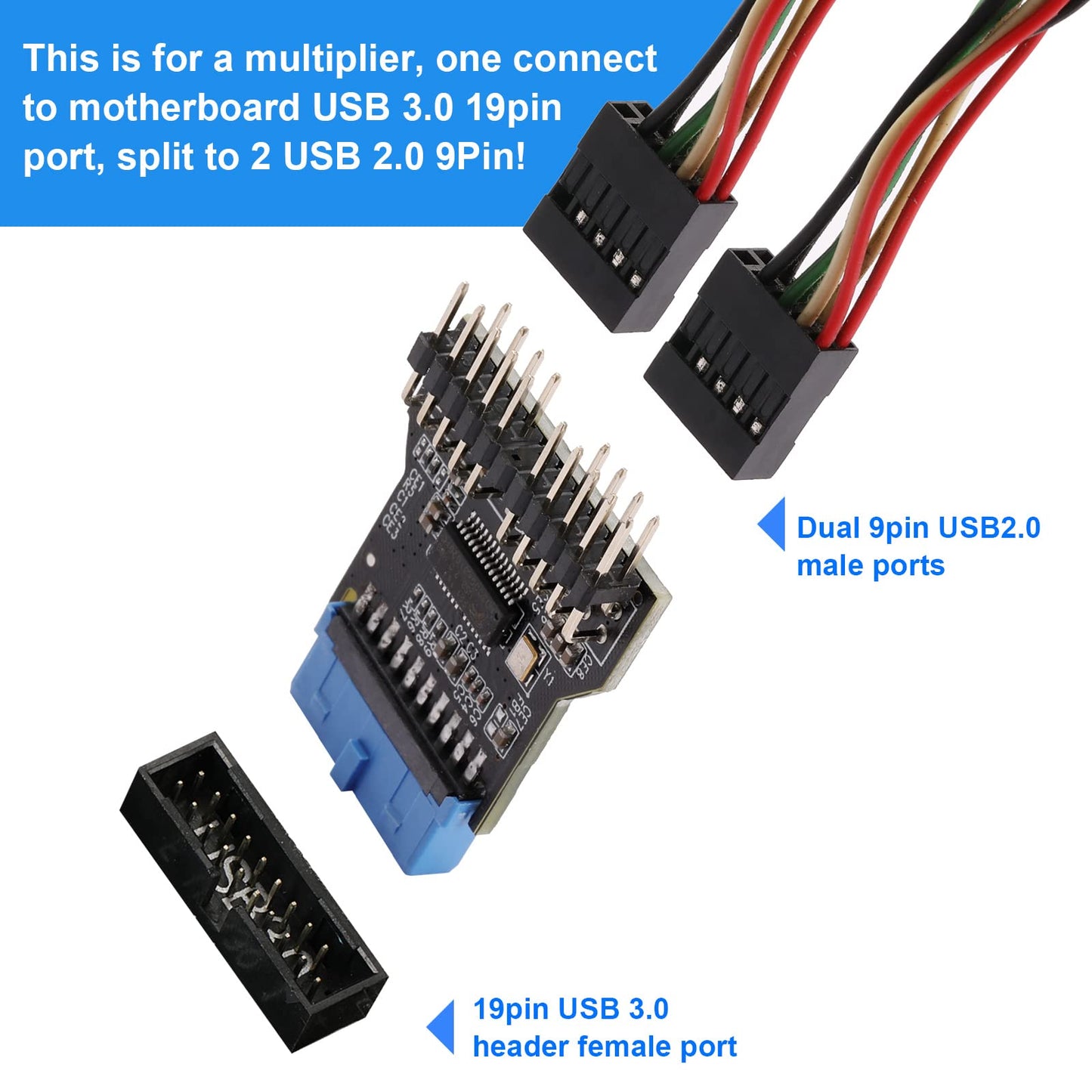 MZHOU USB 3.0 9PIN to USB2.0 9PIN Front Panel Socket Adapter Card,USB 3.0 Motherboard 19PIN to Dual 9-PIN Interface Expansion Card