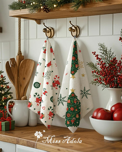Miss Adola Flour Sack Christmas Kitchen Towels - Christmas Floursack Kitchen Towels 18x26 Inch 2pcs Decorative Xmas Theme Dish Towel for Holiday Cute Designs with Xmas Tree for Gifting