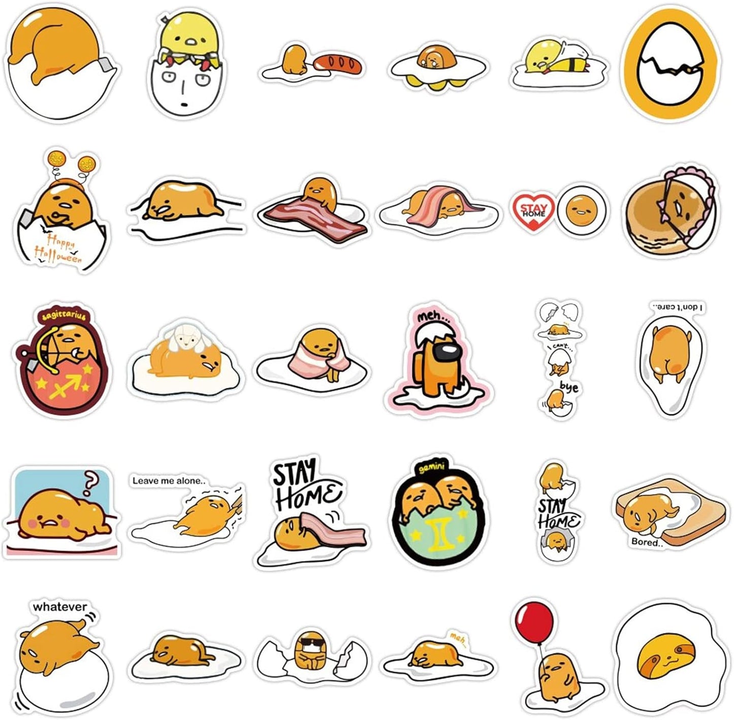 CHVISO 60PCS Japanese Lazy Egg Kawaii Stickers - Vinyl Waterproof Stickers for Kids, Teens, Adults - Laptop, Water Bottles, Skateboard, Guitar