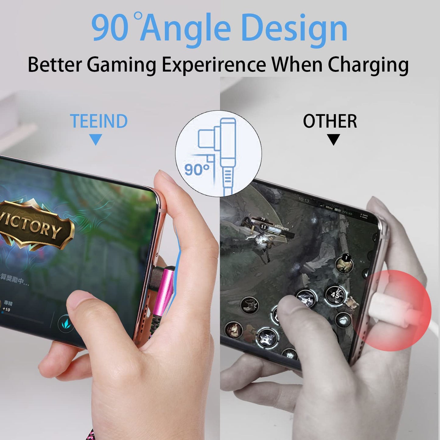 Teeind USB-C-Winkelkabel: [90 Grad/1,8 m/4er-Pack] Nylon-USB-C-Kabel kompatibel mit Samsung Galaxy S10/S10e/9/Note 10, Ladekabel - [Blau/Schwarz/Magenta/Lila]