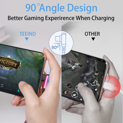 Teeind USB-C-Winkelkabel: [90 Grad/1,8 m/4er-Pack] Nylon-USB-C-Kabel kompatibel mit Samsung Galaxy S10/S10e/9/Note 10, Ladekabel - [Blau/Schwarz/Magenta/Lila]