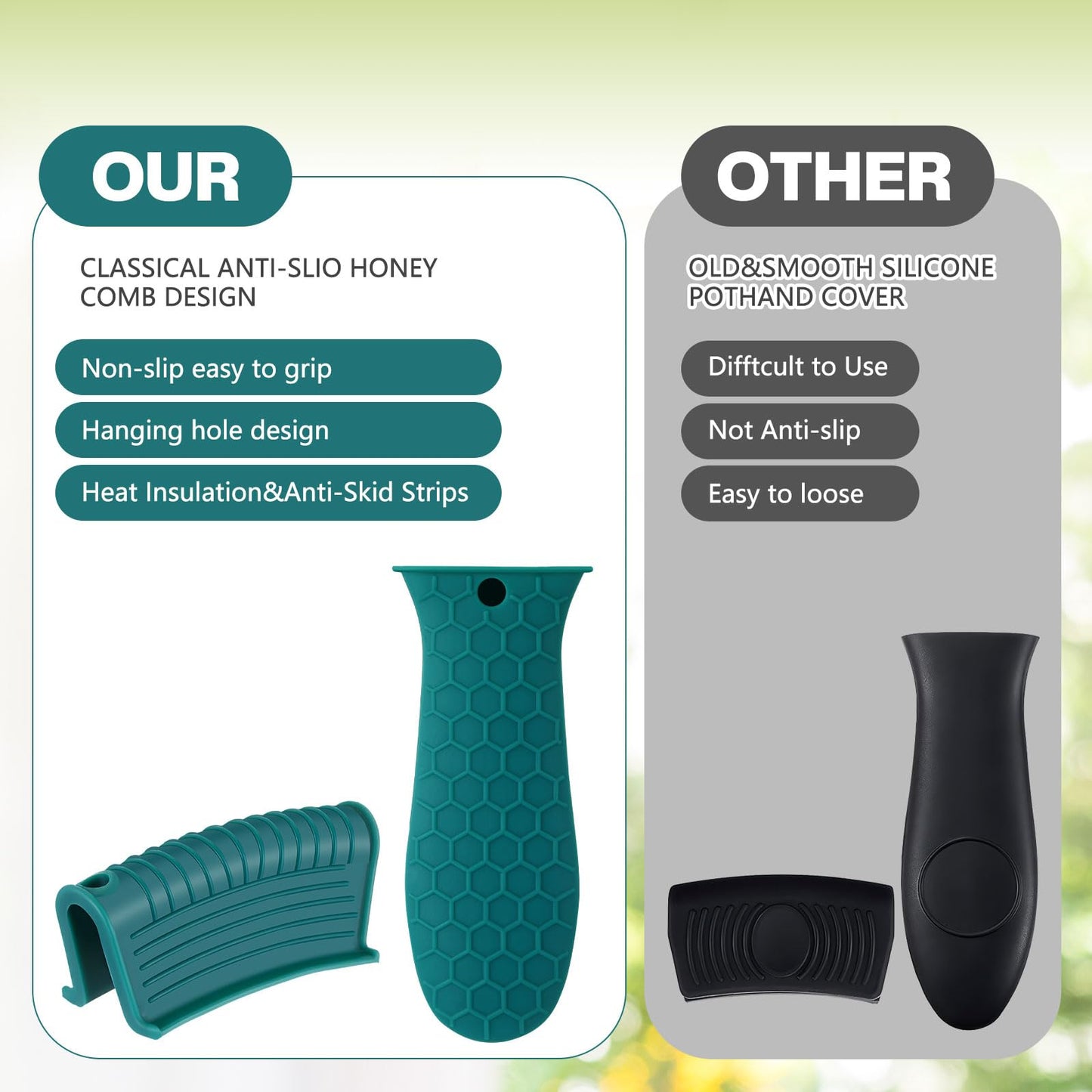 Patelai 8 Pcs Silicone Pot Holders Set Cast Iron Handle Cover Heat Resistant Pot Handle Covers Potholder Non Slip Reusable Pan Sleeve for Frying Pan Kitchen Supplies(Black)