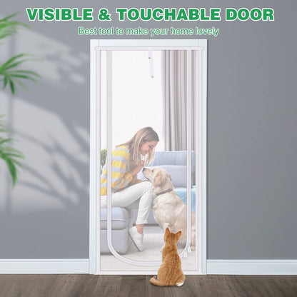 Reinforced Cat Screen Door, 35.5X82” Heavy Duty Pets Proof Screen Door with Bilateral Zipper, Prevent Dogs Cats Running Out from Home, Bedroom, Living Room, Kitchen Patio Doo