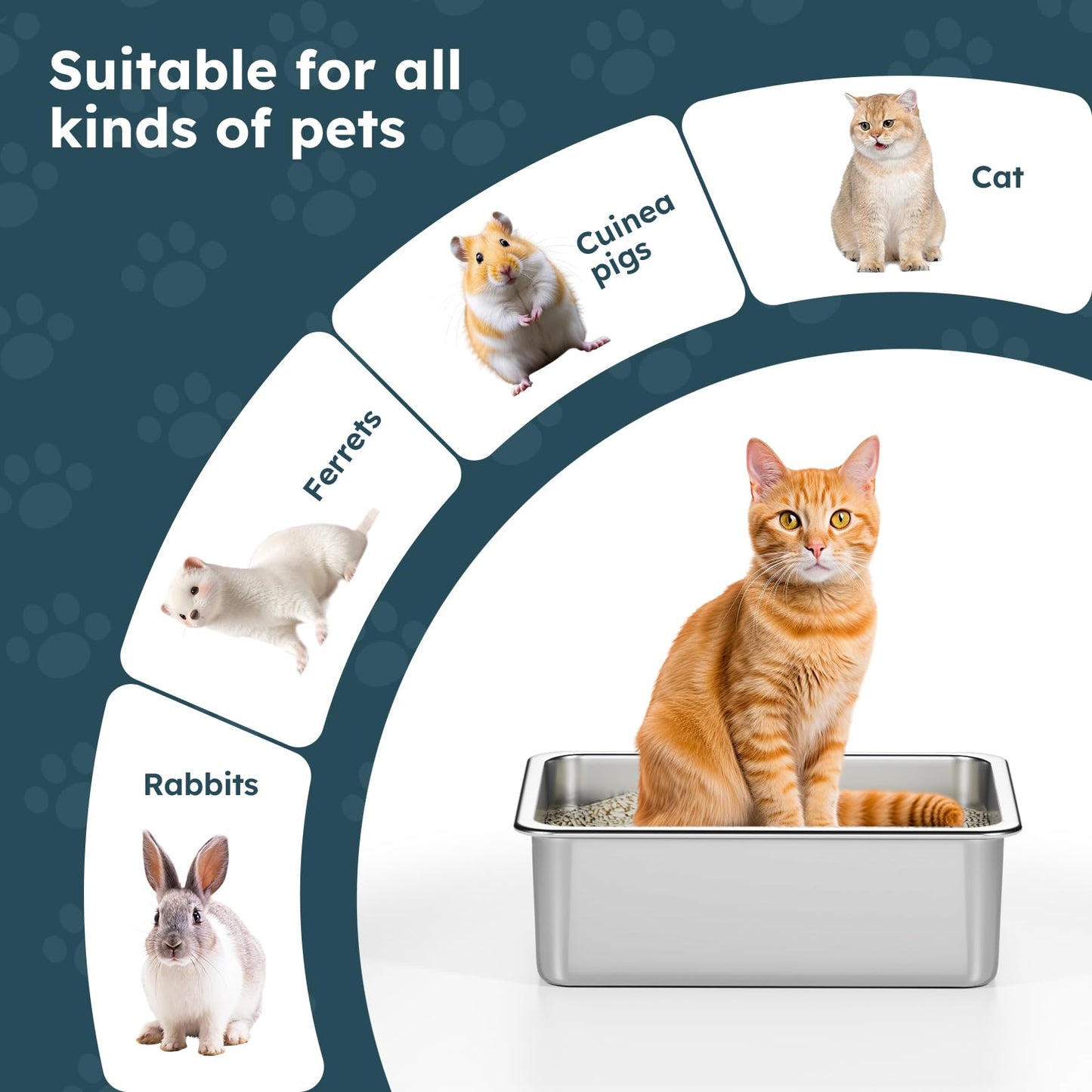 Stainless Steel Cat Litter Box - Metal High-Sided Litter Pan for Cats, Rabbits, and Pets, Non-Stick, Odor-Free, Easy to Clean, Splash-Proof, Sturdy and Durable Indoor Cat Toilet Supplies