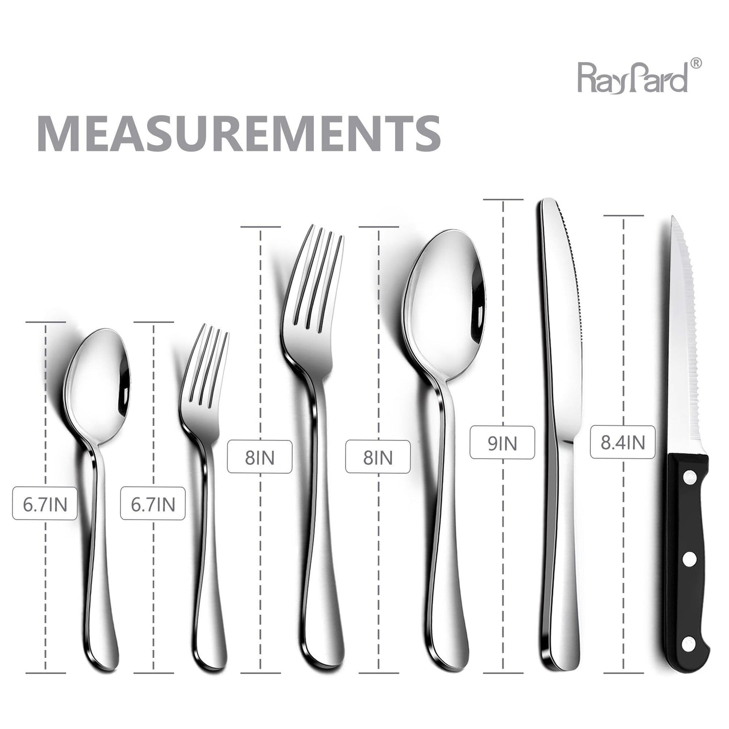 RayPard 24-Piece Silverware Set, Flatware Set Mirror Polished, Dishwasher Safe Service for 4, Include Fork/Spoon with 5-Compartment Non Slip Silverware Drawer Organizer Box Tray