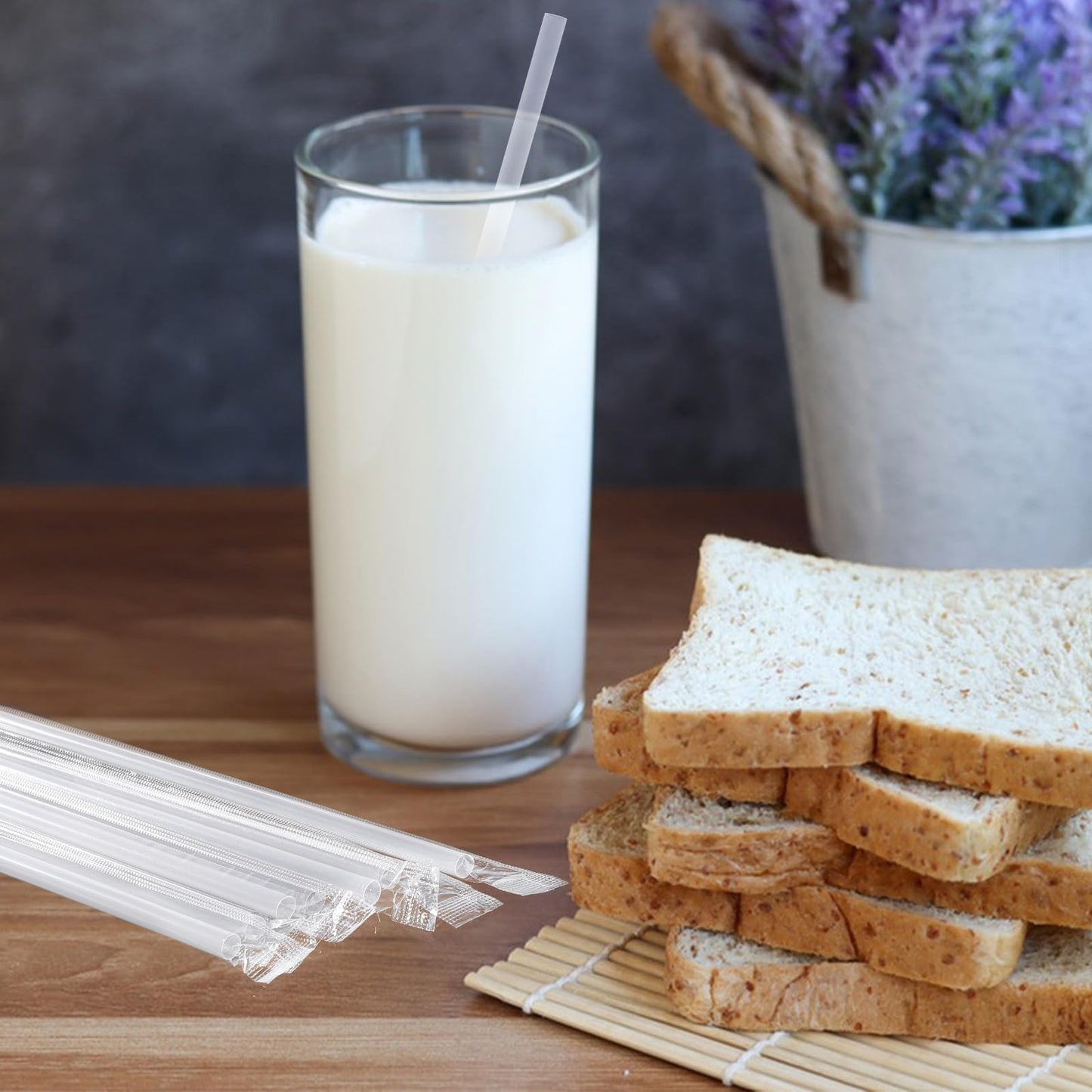 [Individually Wrapped] 100Pcs Disposable Plastic Straws - 8.26"*0.23" Clear Drinking Straws for Hot/Cold Drinks,Juice,Coffee,Cocktail