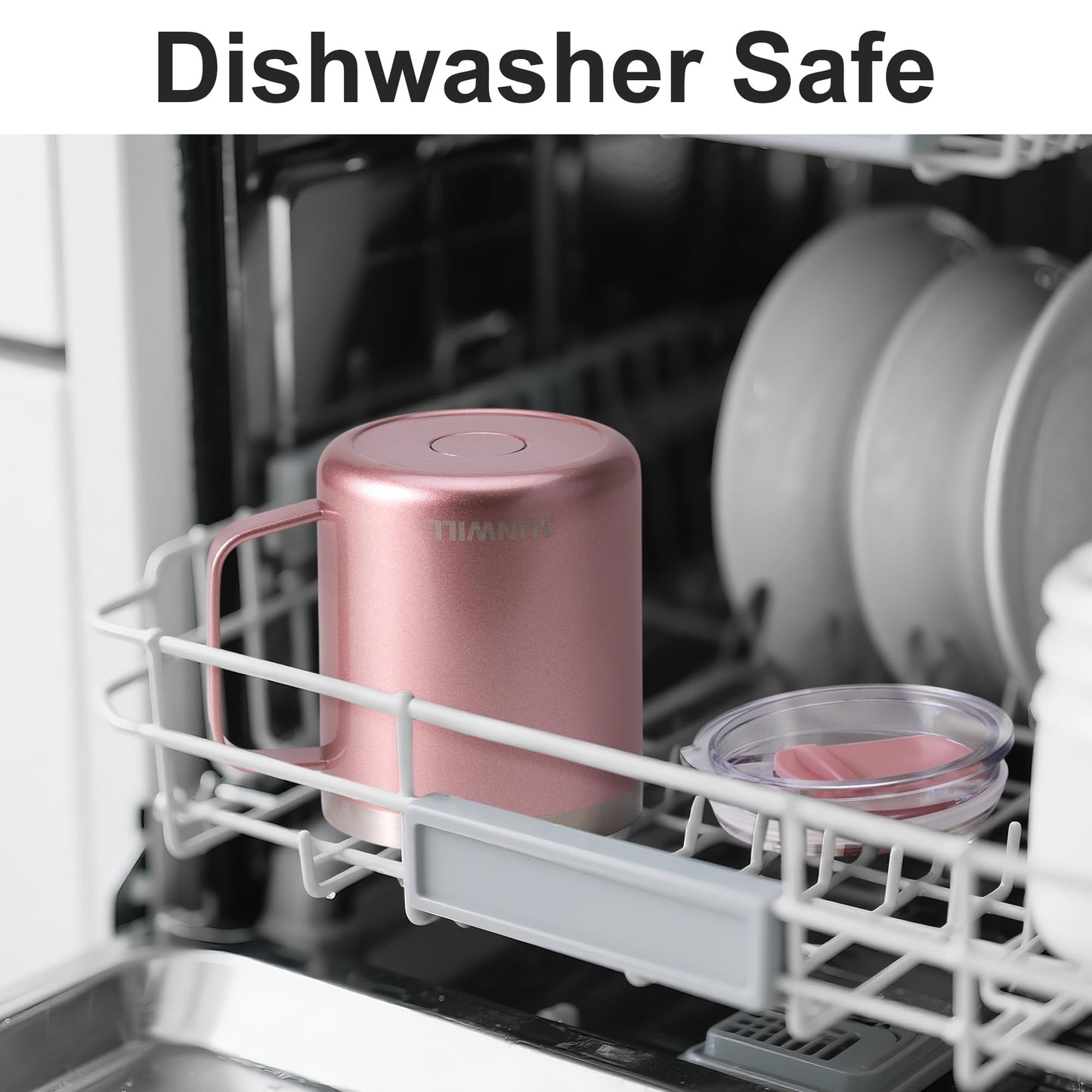 SUNWILL Reisebecher mit Deckel, isolierter Becher mit Henkel, 414 ml Edelstahlbecher für Eis, Wasser, Tee, Roségold