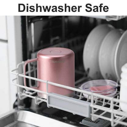 SUNWILL Reisebecher mit Deckel, isolierter Becher mit Henkel, 414 ml Edelstahlbecher für Eis, Wasser, Tee, Roségold