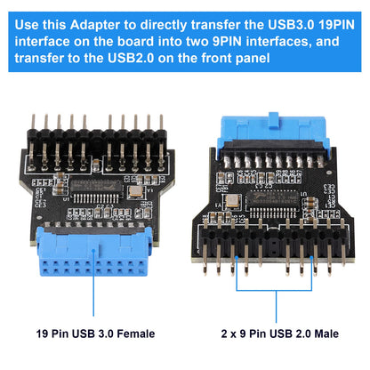 MZHOU USB 3.0 9PIN to USB2.0 9PIN Front Panel Socket Adapter Card,USB 3.0 Motherboard 19PIN to Dual 9-PIN Interface Expansion Card