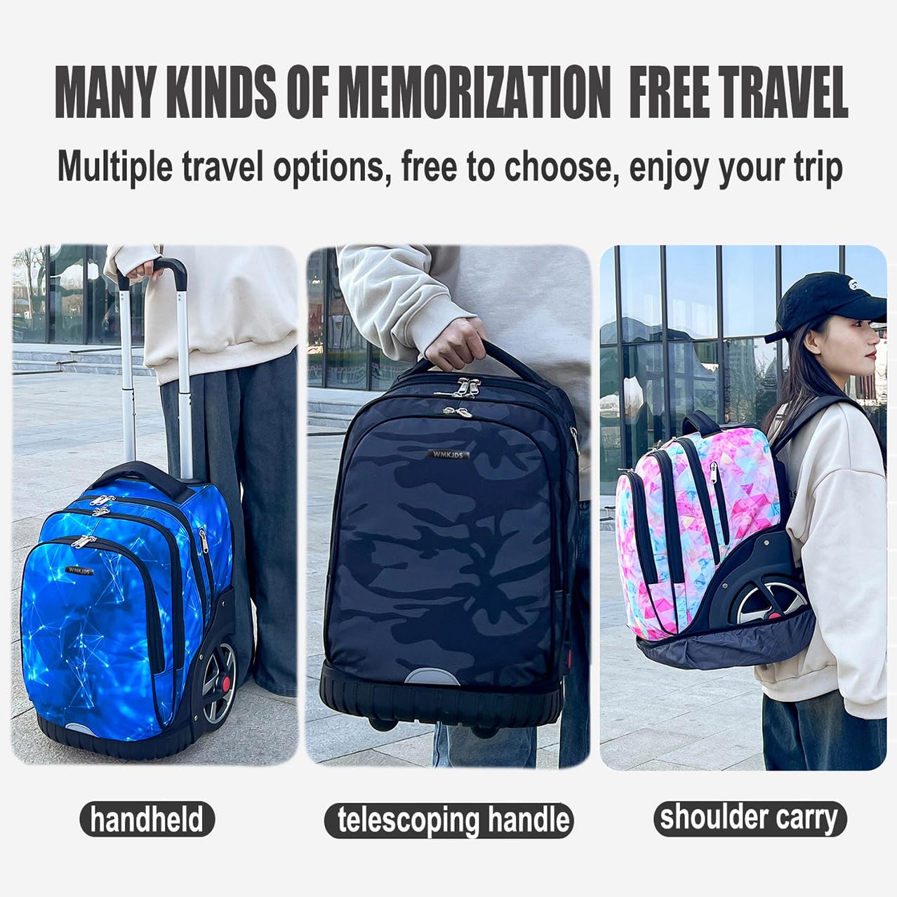 Rolling Backpack, 55L (14.5gal) Backpack with Wheels for Business, Waterproof Backpacks with Dual Handles and Silent Large Wheels, Carry on Backpack with Laptop Compartment (Black,22 inch)