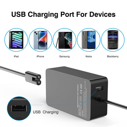 [Upgraded Version] Surface Pro Charger 65W for Surface Pro 3/4/5/6/7/8/9/X Power Supply Adapter, Compatible for Both Microsoft Surface Book Laptop/Tablet，Works with 65W&44W&36W&24W (10 Ft Cord)