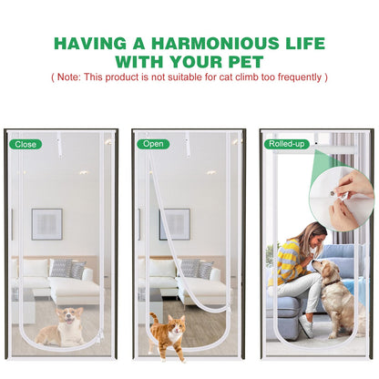 Reinforced Cat Screen Door, 35.5X82” Heavy Duty Pets Proof Screen Door with Bilateral Zipper, Prevent Dogs Cats Running Out from Home, Bedroom, Living Room, Kitchen Patio Doo