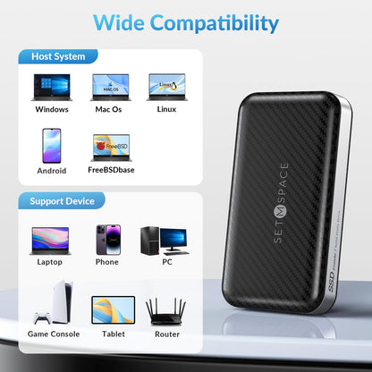 SETMSPACE Externe Festplatte, Externe SSD 500 GB, Tragbare Festplatte 10 Gbit/s | 1030 MB/s, USB-C-Festplatte für Speicherung und Datensicherung, Hochwertige externe SSD-Festplatte für Mac, Xbox [LP10-500G]