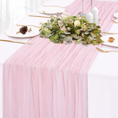 SAJOO Pink Cheesecloth Table Runner 10FT Boho Rustic Sheer Cheese Cloth Table Runners 120 Inch Gauze Table Decorations for Wedding Bridal Baby Shower Birthday Party Home Decor