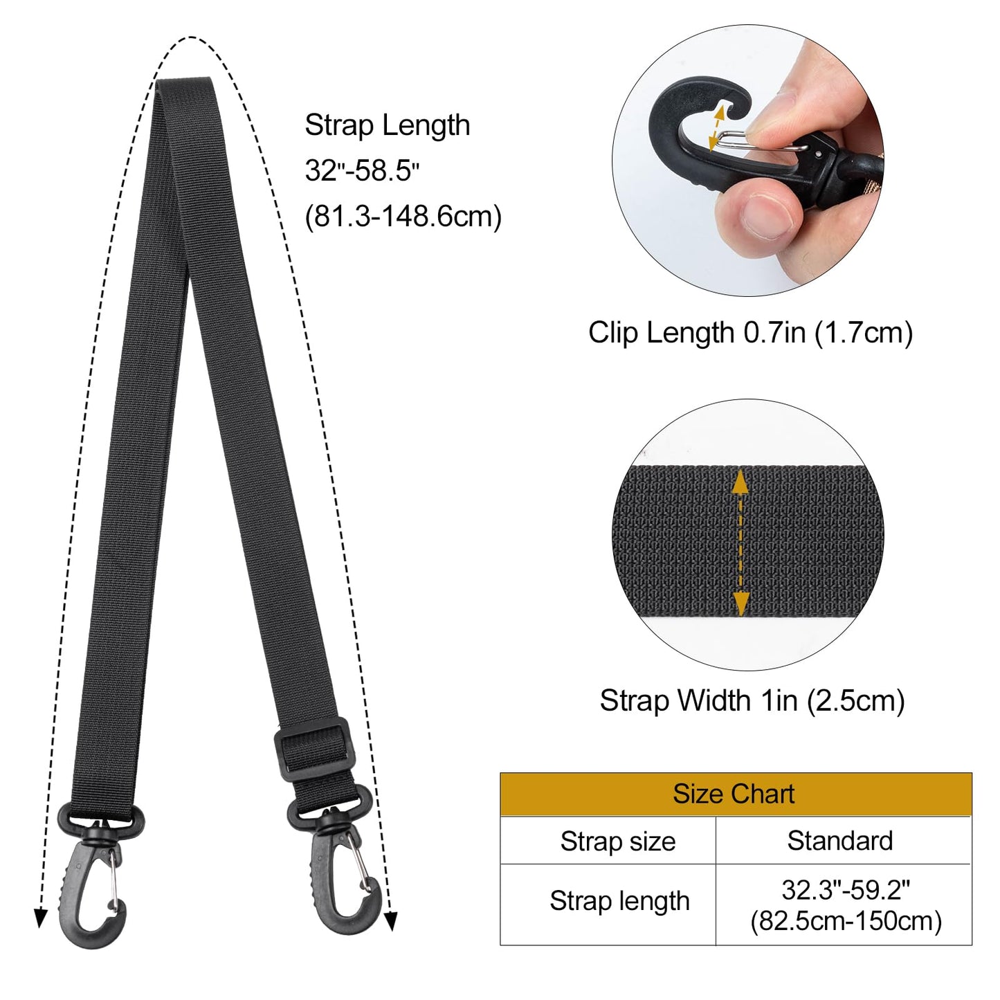 OneTigris Schultergurte, Ersatz-Verstellgurt für Aktentasche und Umhängetasche (2 Stück, Schwarz)