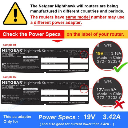 T-Power 19V Charger for Netgear Nighthawk X4 X6 X6S X8 X10 AX8 AX12 AD7200 R9000 AC5300 AX6000 RAX120 Tri-Band Quad-Stream Wi-Fi Router R8500 Power Supply