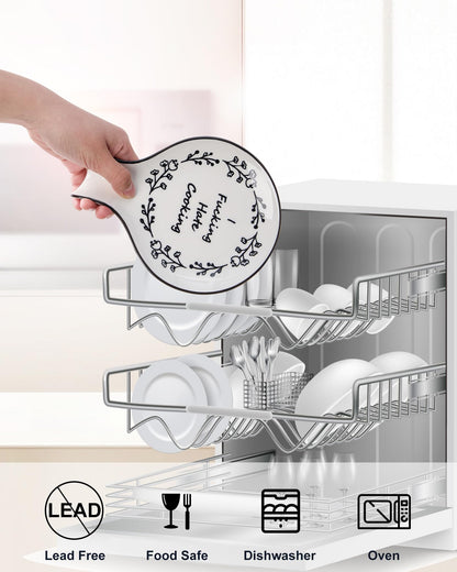 Ceramic Spoon Rest, Cooking Spoon Holder for Kitchen Counter/Stove Top/Dining Table Modern Farmhouse Decorative, Large (Blue)