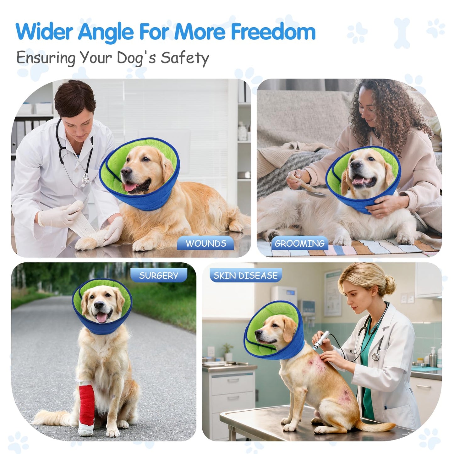 Soft Dog Cone Collar Alternative - Adjustable Comfy Cones for Large/Medium/Small Dogs to Stop Licking After Surgery, Comfortable Fabric Elizabethan Collars, Head Cone of Shame for Neuter Recovery - L