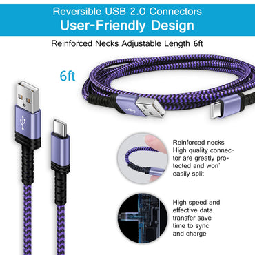 S23 USB Type C Cable Fast Charging Android Phone C Charger Cord [3 Pack,6ft] for Samsung Galaxy S23 Ultra/S23+/S22/S21/S20,Z Flip7 4,S24/S24 Ultra/S25 Ultra/S25,Power Car Cable for Moto,Google Pixel 9