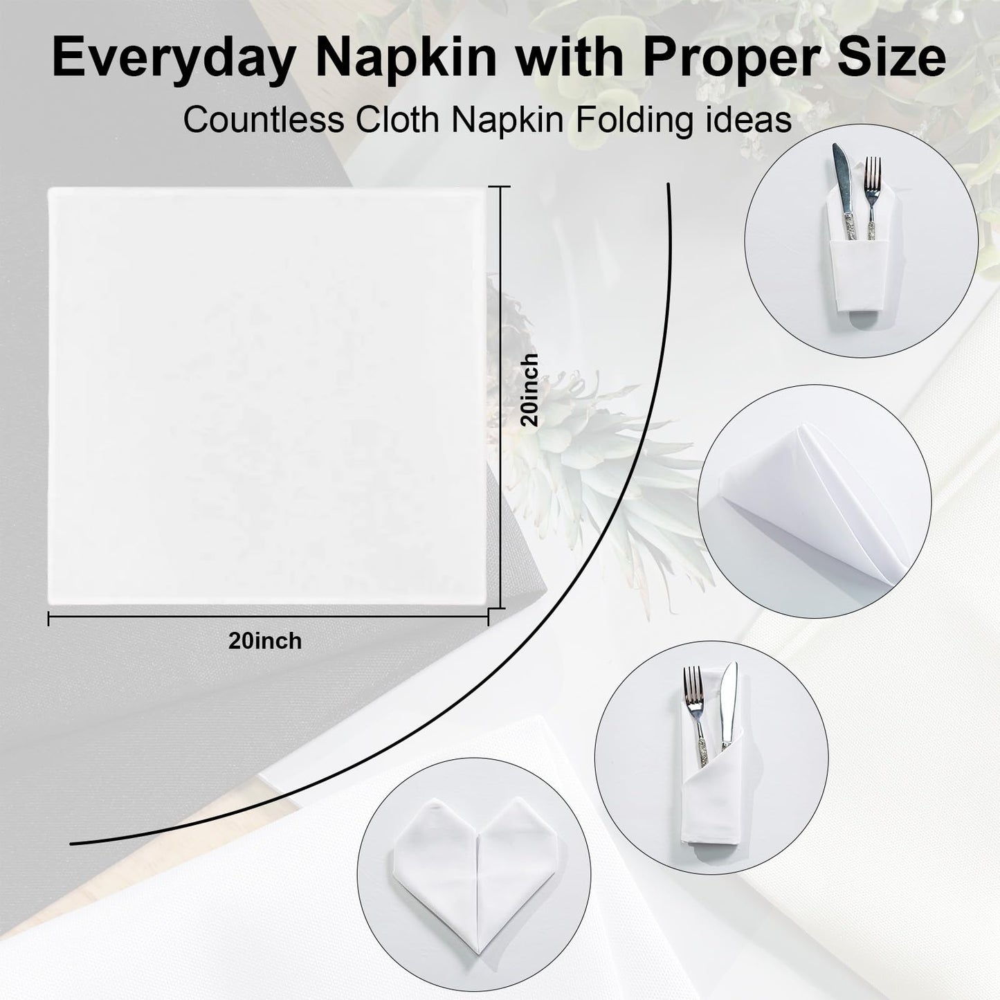 OTR ORVETEX Christmas White Cloth Napkins, 20 x 20 inch Washable Polyester Dinner Napkins with Hemmed Edges for Dinner Christmas X-mas Paeties Weddings Banquets Table Decoration (White,Pack of 24)