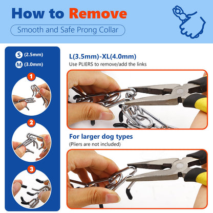 Supet Stachelhalsband für Hunde, verstellbares Würgehalsband mit Schnellverschluss für kleine, mittlere und große Hunde (inkl. einem zusätzlichen Glied)