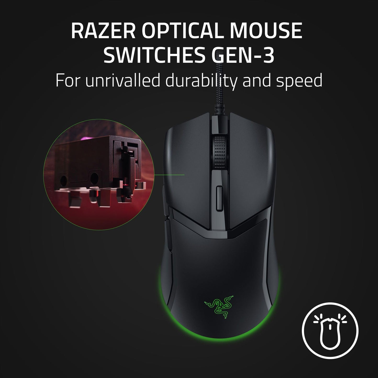 Razer Cobra Wired Gaming Mouse: 58g Lightweight Design - Gen-3 Optical Switches - Chroma RGB Lighting with Underglow - Precise 8500 DPI Optical Sensor - 100% PTFE Mouse Feet - Speedflex Cable - Black