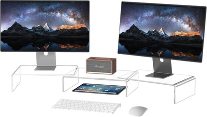 X-cosrack Monitorständer aus transparentem Acryl, 3-fach verstellbarer Doppelmonitorständer mit Antirutschmatte, Premium-Schreibtischorganizer für Homeoffice, Laptops, PCs, Drucker, Fernseher 