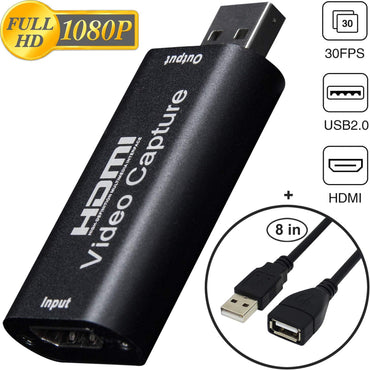 BlueAVS HDMI-zu-USB-Videoaufnahmekarte 1080P für Live-Video-Streaming und Aufnahmen über DSLR-Camcorder und Action-Cam (Schwarz) 