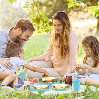 Mfacoy Weizenstroh-Kindergeschirr-Set, bruchsicheres Kindergeschirr-Set – 4 Speiseteller (19,7 cm) und 4 Müslischalen (530 ml), BPA-frei, mikrowellen- und spülmaschinengeeignet, wiederverwendbares Kindergeschirr