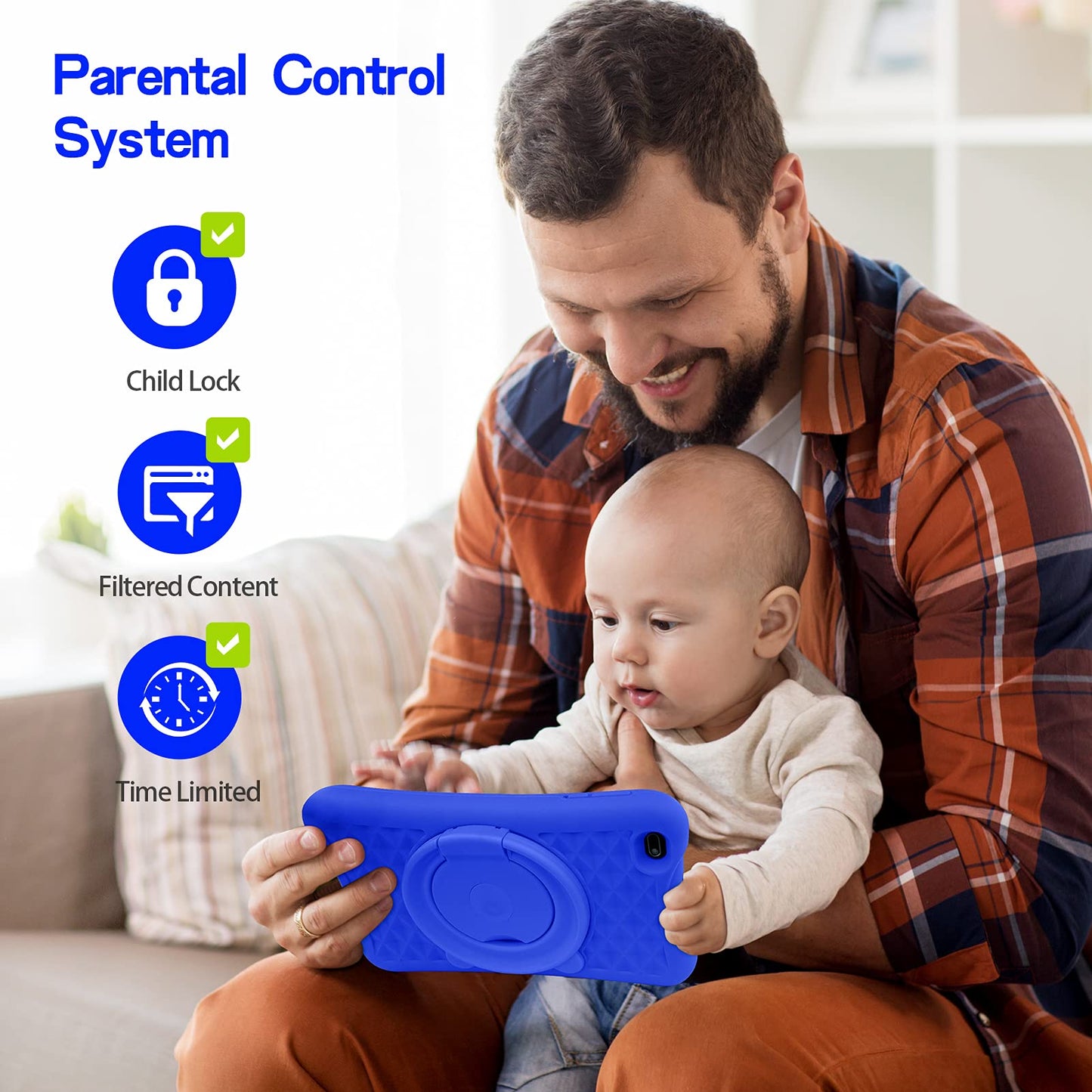 PRITOM 8 inch Quad Core Android Tablet, 64GB, WiFi, Bluetooth, Dual Camera, Educationl, Games,Parental Control, Kids Software with Kids-Tablet Case(Blue)