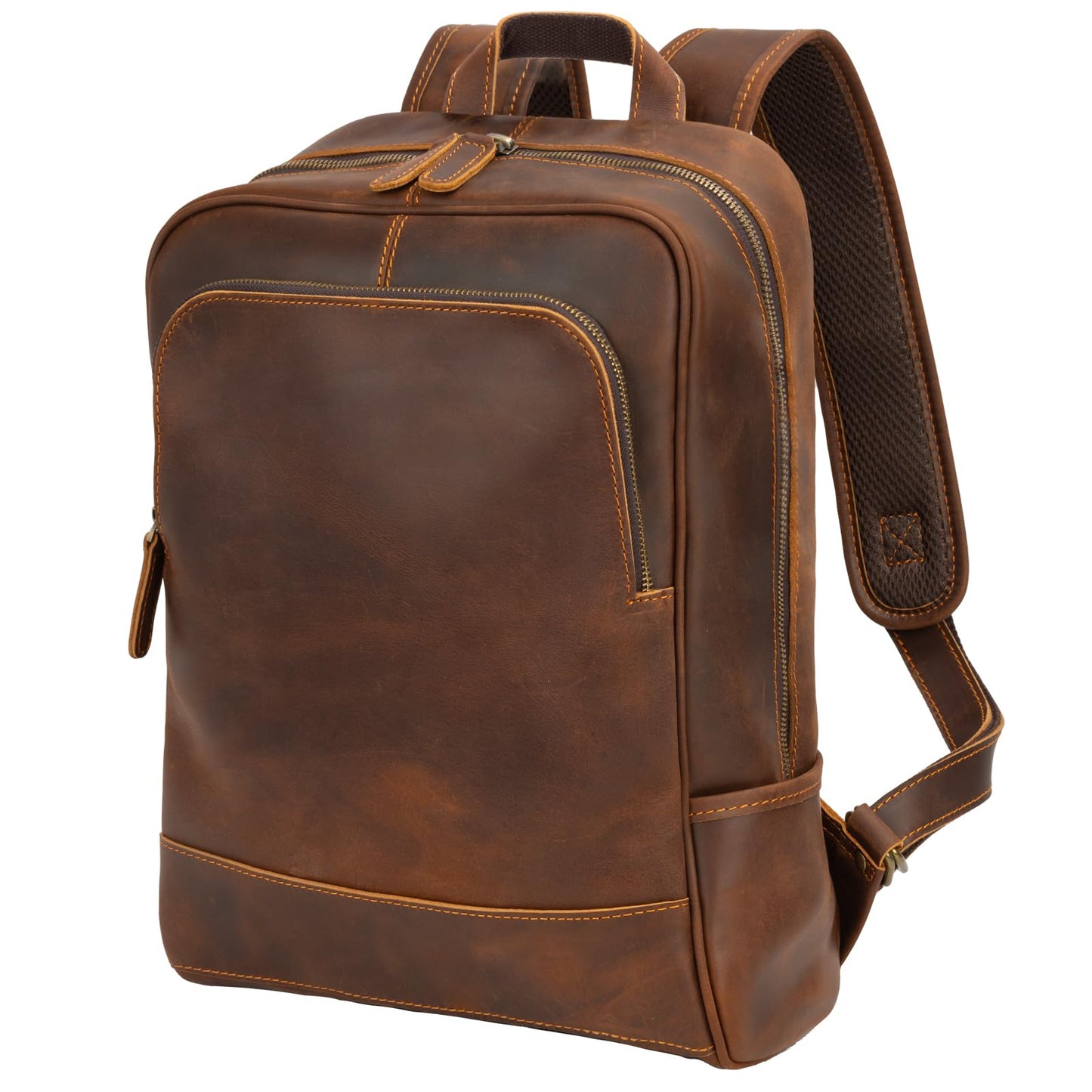 Miracttld Leather Backpack for Men 15.6" Laptop Backpack 100% Madagascar top-Grain Leather Backpack Brown Medium Size