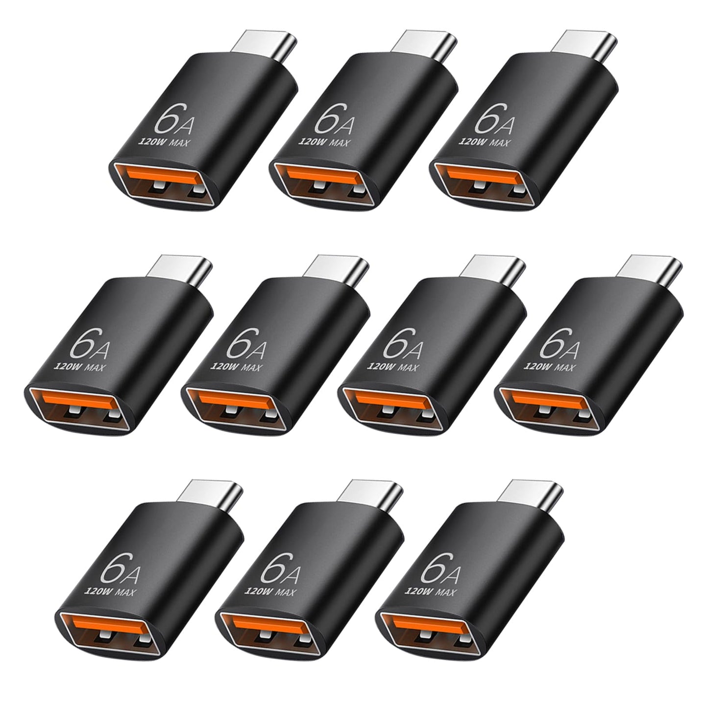 Pastall 10 Pack 10Gbps/120W USB C to USB3.1 Adapter,Black Type C Male to USB Female Adapter for Smartphone, PC, Laptop, Tablet, Keyboard etc.