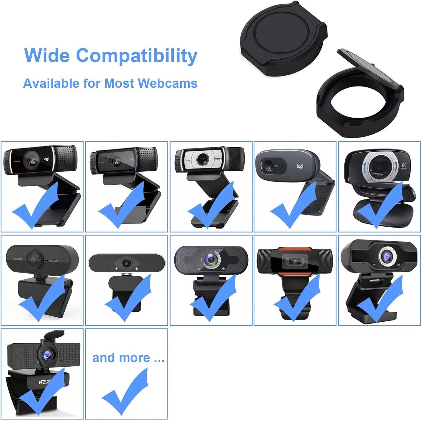 2 Pack Universal Webcam Cover, Desktop Computer External Webcam Lens Covers Shutter Cap Hood, Streaming Web Camera Privacy Cover Clip Compatible with Logitech HD Pro Webcams C270/C615/C920/C930e/C922X