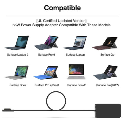[Upgraded Version] Surface Pro Charger 65W for Surface Pro 3/4/5/6/7/8/9/X Power Supply Adapter, Compatible for Both Microsoft Surface Book Laptop/Tablet，Works with 65W&44W&36W&24W (10 Ft Cord)