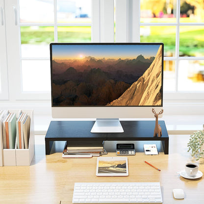 TEAMIX 20-Zoll-Monitorständer, schwarzer Desktop-Ständer für PC/TV/Laptop/Drucker, Monitorständer aus Holz mit Ablagefach, Computerständer mit Tastaturablage 