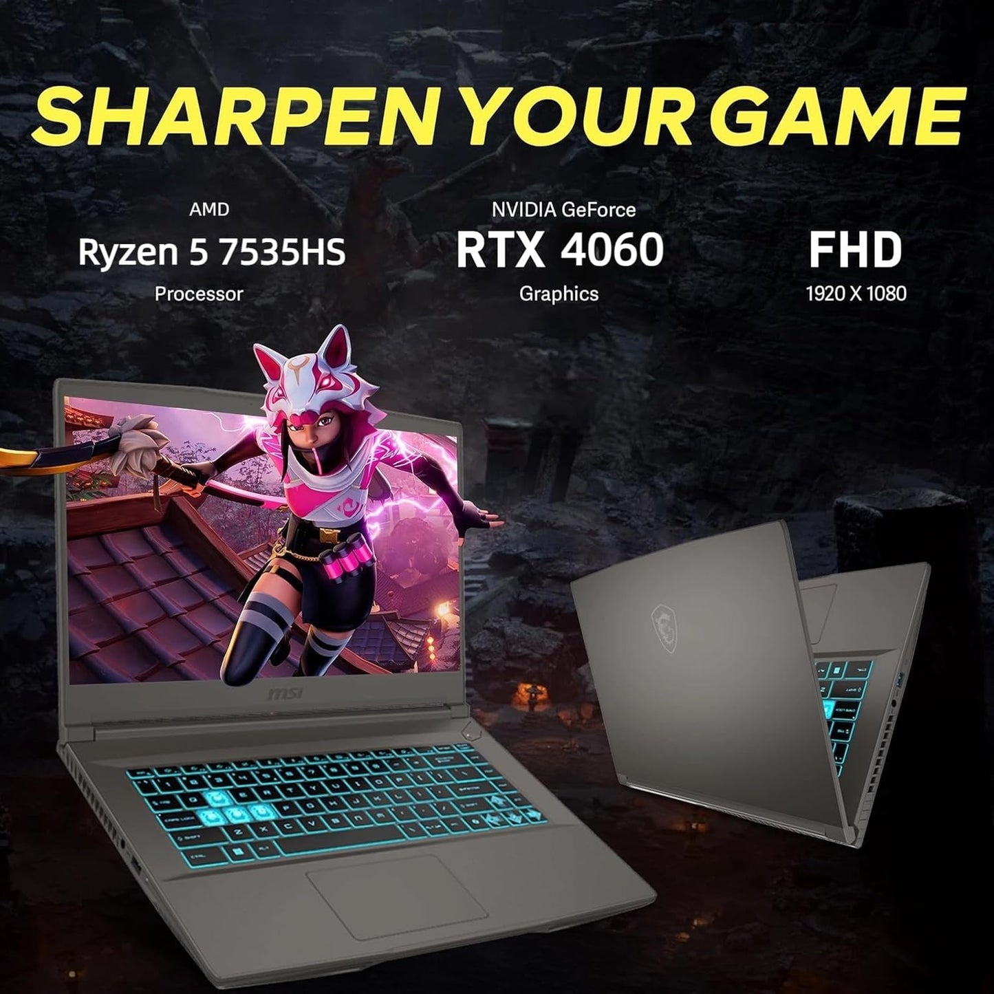 MSI 15.6" 144Hz FHD Thin Bezel IPS Gaming Laptop, AMD Ryzen 5 7535HS, NVIDIA GeForce RTX 4060, 32GB DDR5, 2TB NVMe SSD, Backlit Keyboard, WiFi 6E, Windows 11, Cosmos Gray, EAT Laptop Foldable Stand