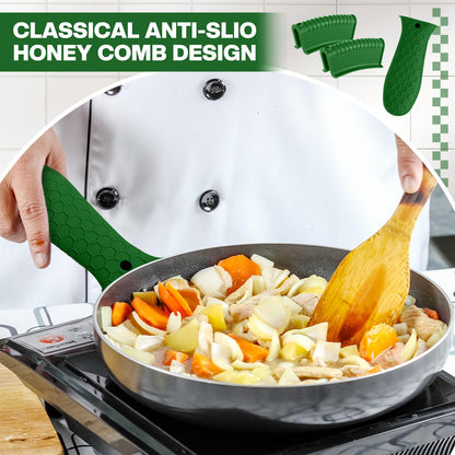 Patelai 8 Pcs Silicone Pot Holders Set Cast Iron Handle Cover Heat Resistant Pot Handle Covers Potholder Non Slip Reusable Pan Sleeve for Frying Pan Kitchen Supplies(Black)