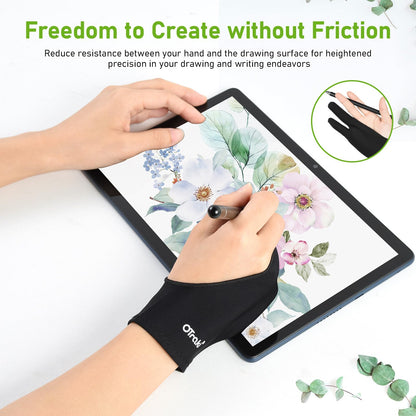 OTraki Zeichenhandschuhe, 4er-Pack, Künstlerhandschuhe für digitale Kunst, Einheitsgröße, mit zwei Fingern, für Grafiktablett, rechte Hand, geeignet für Rechts- und Linkshänder, 7,5 x 20 cm