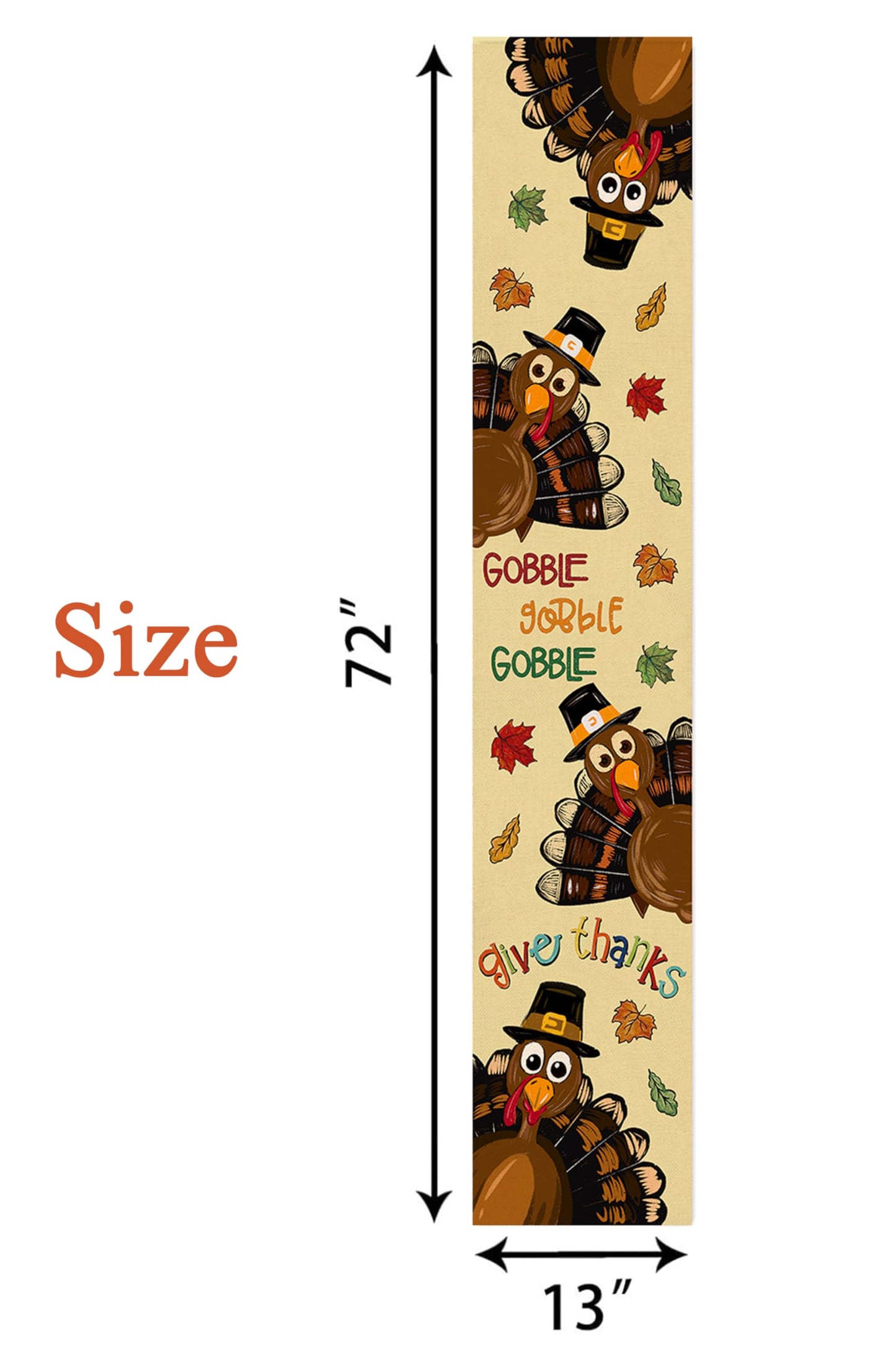 Thanksgiving Turkey Table Runner, Give Thanks Gobble Turkey Maple Leaves Table Runner Fall Autumn Kitchen Dining Table Decoration for Home Party Decor 13x72 Inch