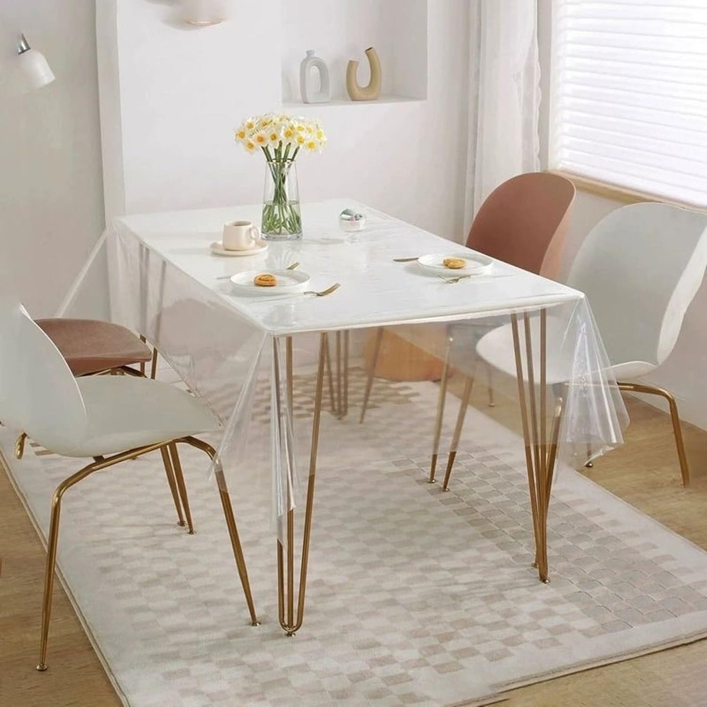 Pioggia Clear Tablecloth Protector Rectangle Waterproof Oil-Proof Plastic Table Cloth Wipeable PVC Table Cover for Indoor and Outdoor (Clear, 60 x 84 Inch)