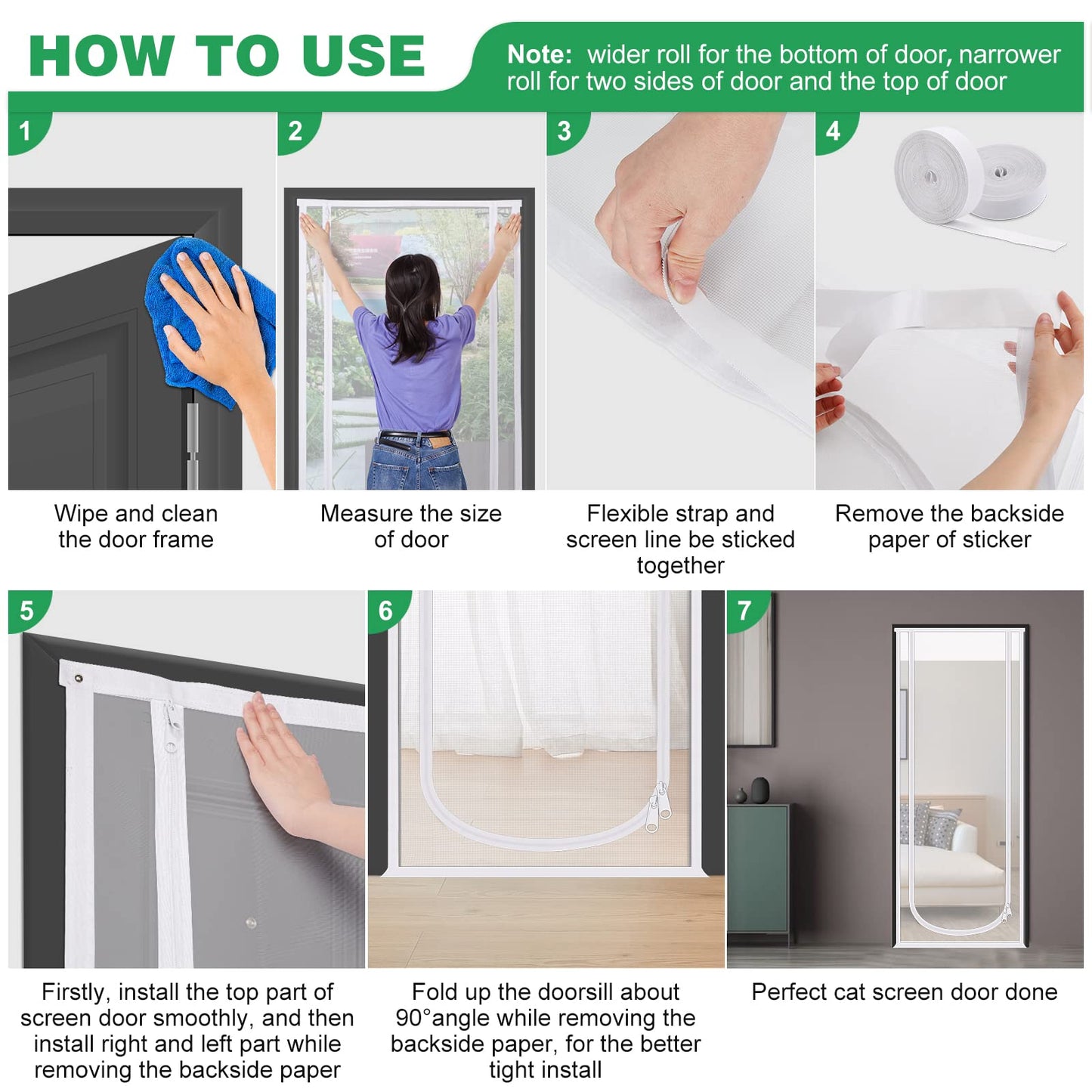 Reinforced Cat Screen Door, 35.5X82” Heavy Duty Pets Proof Screen Door with Bilateral Zipper, Prevent Dogs Cats Running Out from Home, Bedroom, Living Room, Kitchen Patio Doo