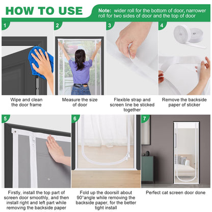 Reinforced Cat Screen Door, 35.5X82” Heavy Duty Pets Proof Screen Door with Bilateral Zipper, Prevent Dogs Cats Running Out from Home, Bedroom, Living Room, Kitchen Patio Doo