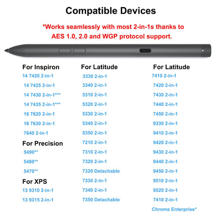 Premier Rechargeable Active Pen for Dell Active Pen PN7522W Laptop Pen,Compatible with Dell 2 in 1 Laptop for Inspiron 7420/7425/7430/7435/7620/7630,for Latitude 5300/5340/7210/7320/7410/9330/9520