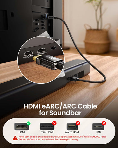Silkland 8K HDMI ARC/eARC Cable 2.1 for Soundbar 6.6ft, 8K@60Hz 4K@120Hz High Speed HDMI Cord for Home Theater, 48Gbps, Dolby Atoms, DTS:X Compatible for Vizio Samsung Bose Sound bar, UHD TV, Blu-ray