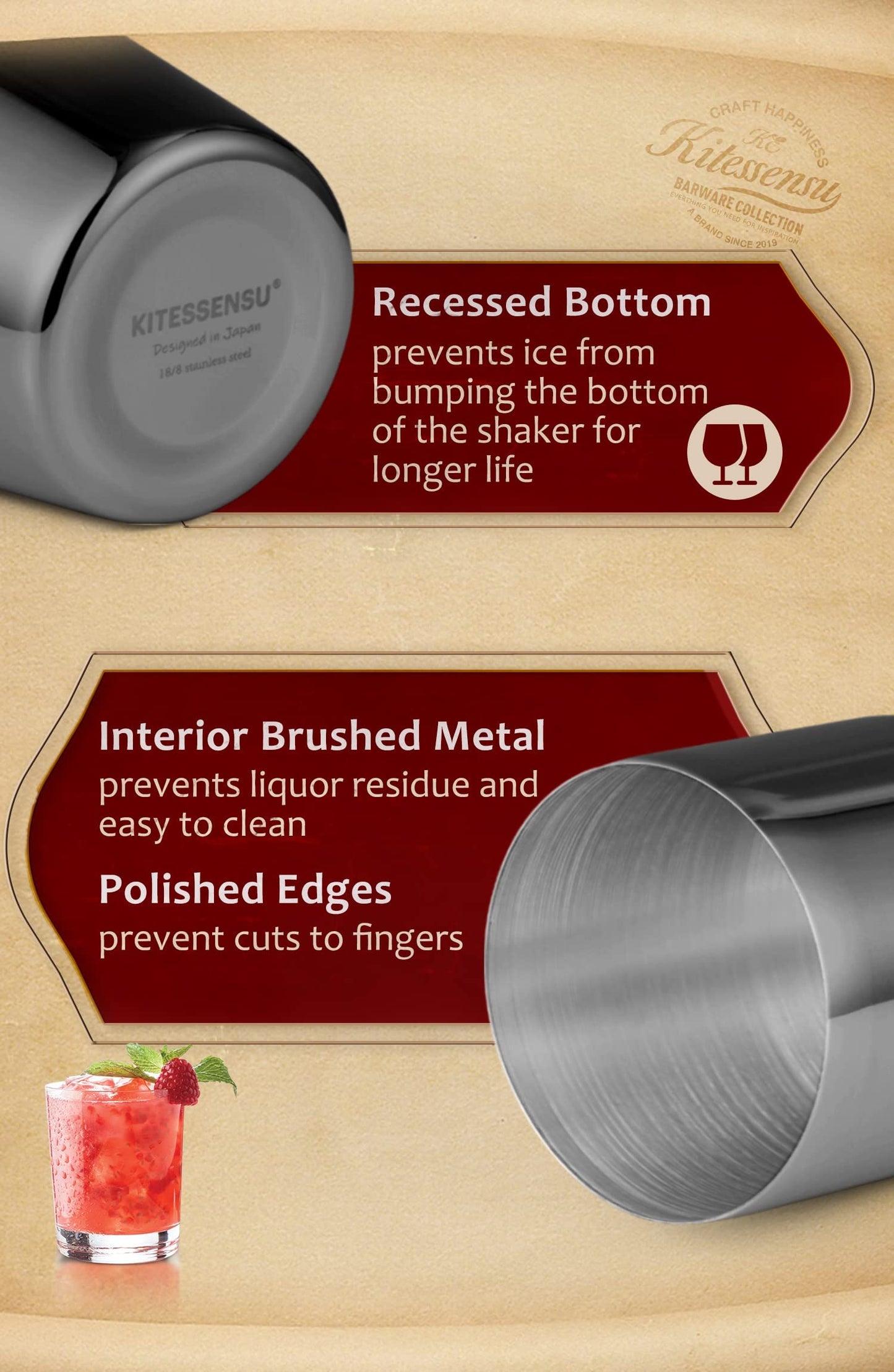 Cocktail Shaker, KITESSENSU 24oz Drink Shaker with Bartender Strainer, Measuring Jigger, Bar Mixing Spoon, Cocktail Recipe Guide, Professional Drink Mixer Set for Beginners, Silver