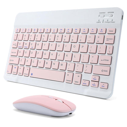 Rechargeable Bluetooth Keyboard and Mouse Combo for iPad, Ultra-Slim Portable Wireless Mouse Keyboard for iPad Pro Air Mini iPhone Samsung Tablet Cell Phone Android, iPadOS/iOS 13 and Above (Pink)
